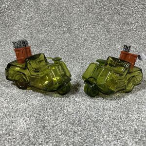2 Vintage Avon Golf Cart Wild Country After Shave Bottle Green Glass Collectible